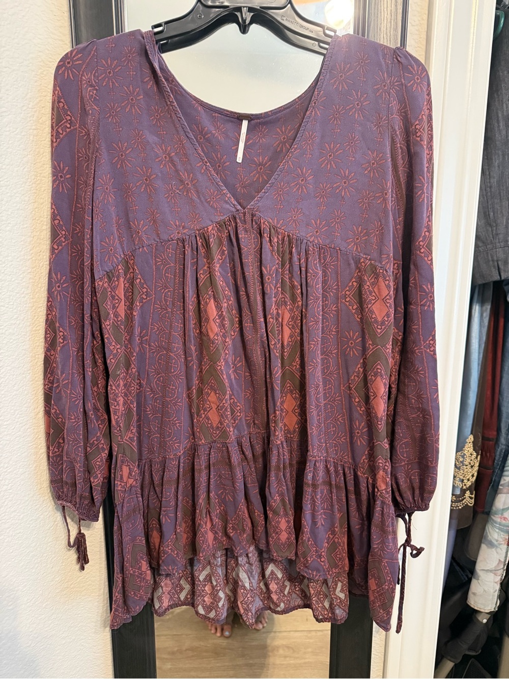 Free People Purple Tunic with Pink Geometric Print